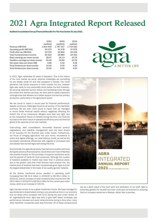 Agra Integrated Report Advertorial 2021